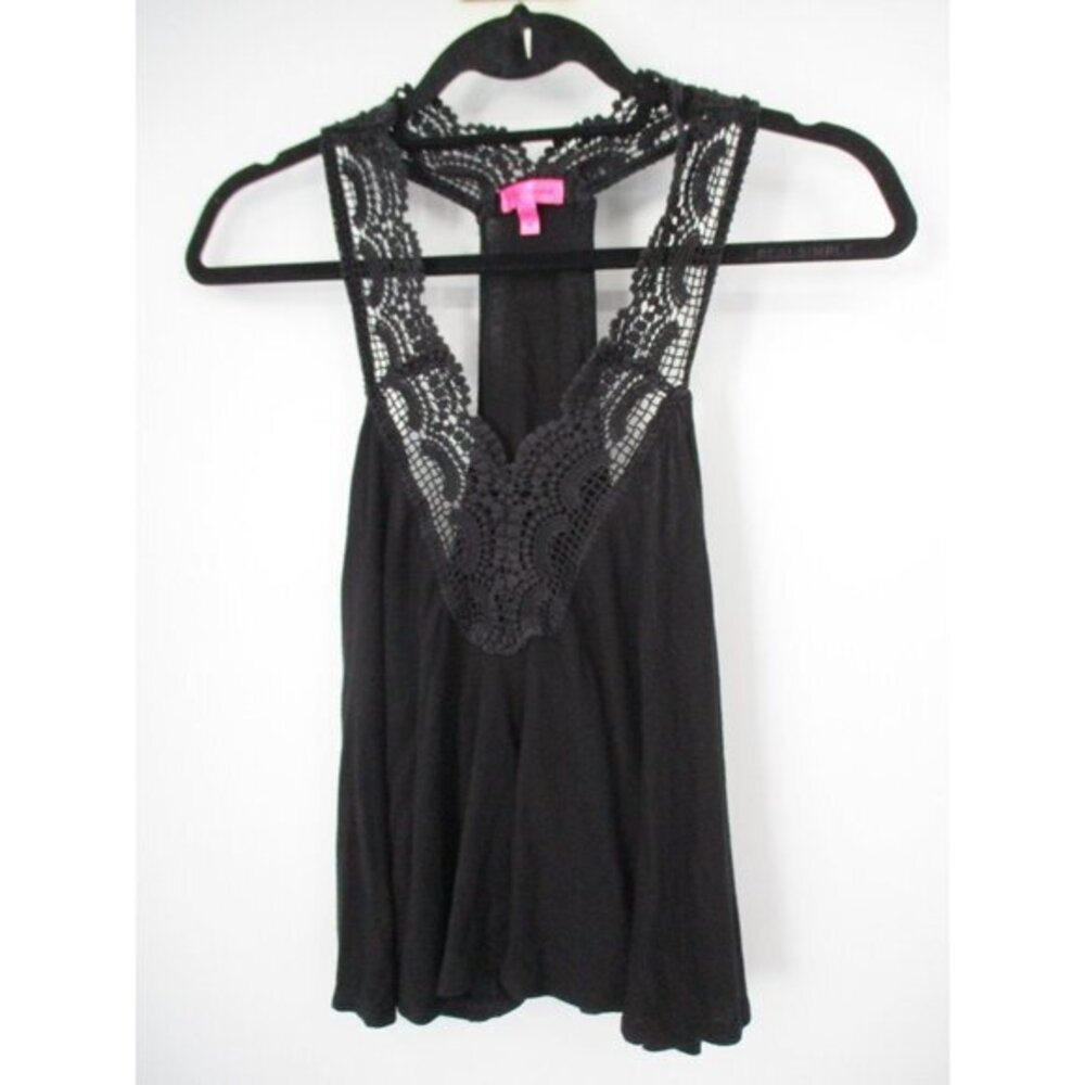 Betsey Johnson Black Racerback Tank Crochet V Neck Womens Medium